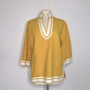Sherry Taylor linen blend yellow and white tunic top size XL